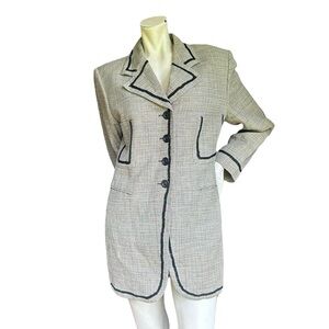 Vintage Byblos Made in Italy Linen Blend Black & Gray Fabric Trim Blazer IT 48